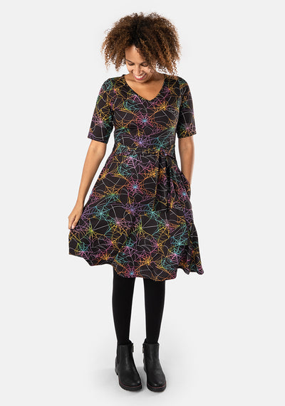 Wednesday Rainbow Webs Print Dress