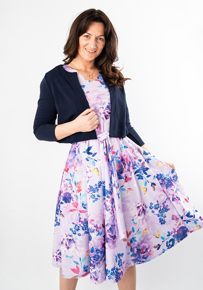 Westley Lilac Floral Print Scallop Vintage Swing Dress
