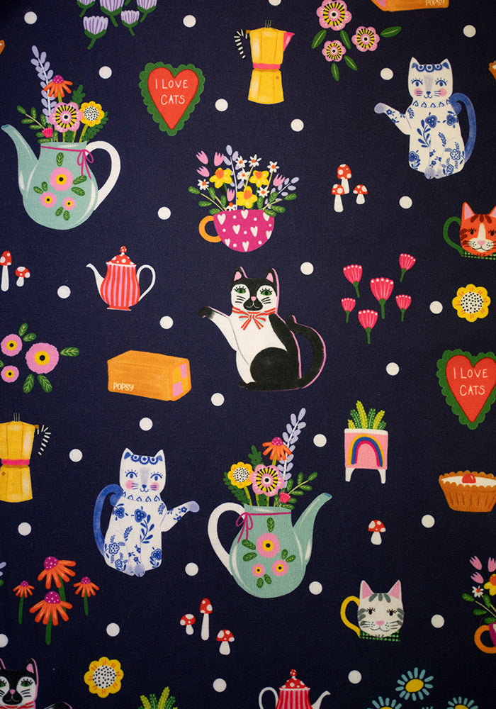 Wilhemina Cat Tea Party Print Midi Dress