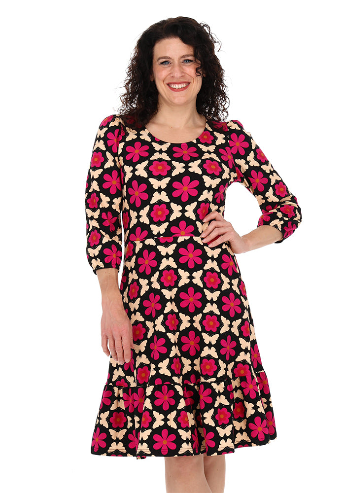 Whit Retro Butterfly Tile Print Cotton Dress