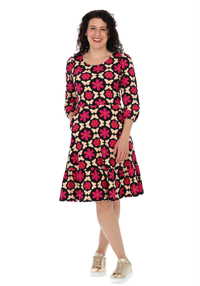 Whit Retro Butterfly Tile Print Cotton Dress