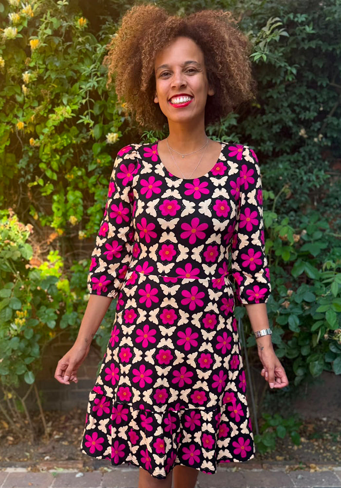 Whit Retro Butterfly Tile Print Cotton Dress
