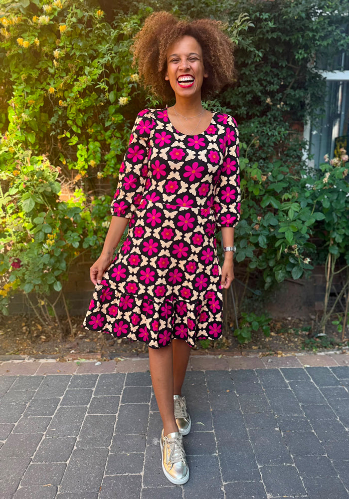 Whit Retro Butterfly Tile Print Cotton Dress