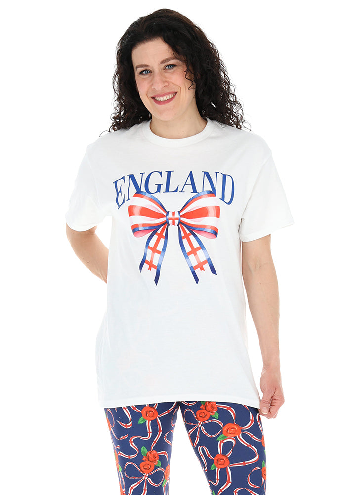 Third angle of White England Graphic T-Shirt, a crisp white t-shirt on cotton fabric with an England inspired graphic.