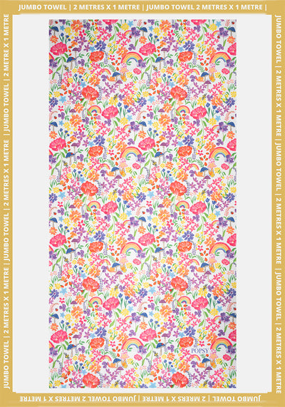 White Rainbow Floral Print Jumbo Bath Sheet