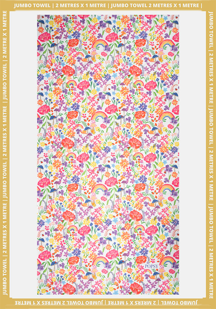 White Rainbow Floral Print Jumbo Bath Sheet