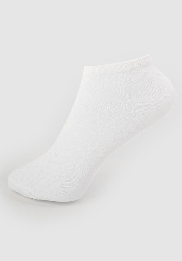 Front view of White Bamboo Trainer Socks