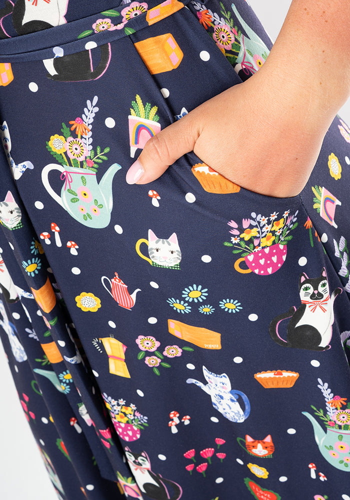 Wilhemina Cat Tea Party Print Midi Dress