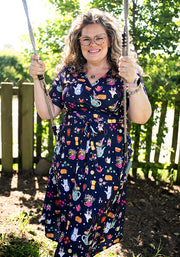 Wilhemina Cat Tea Party Print Midi Dress