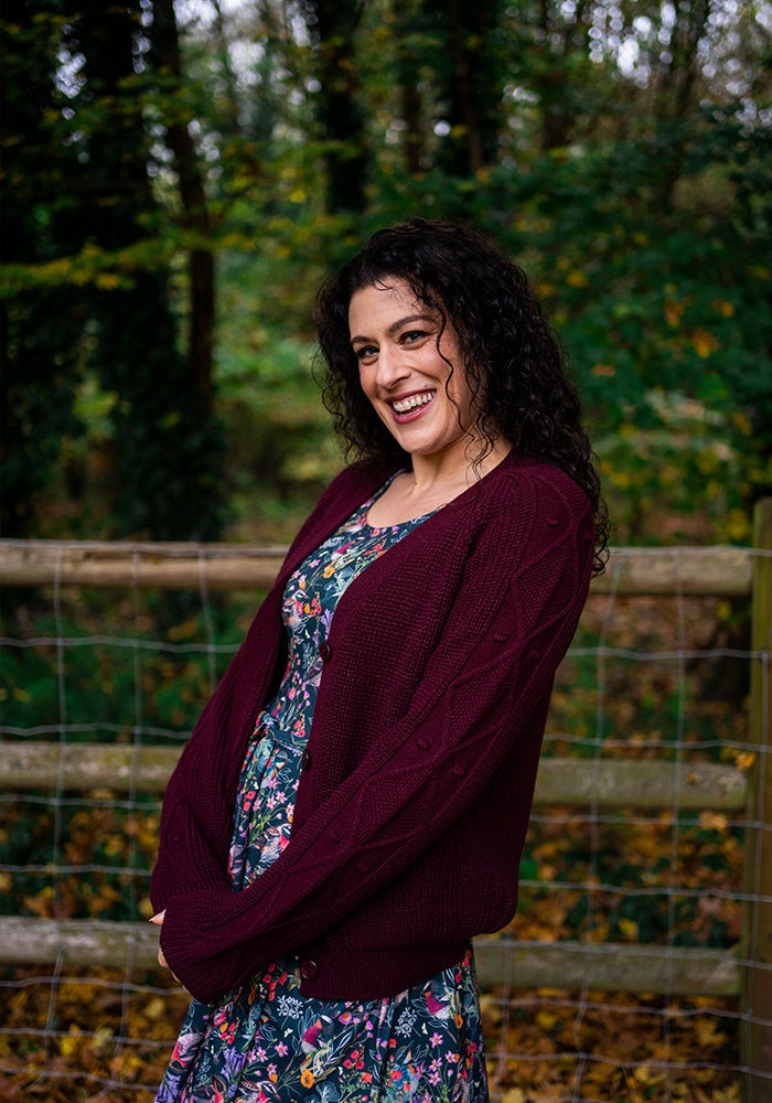 Wine Cable Sleeve Cardigan