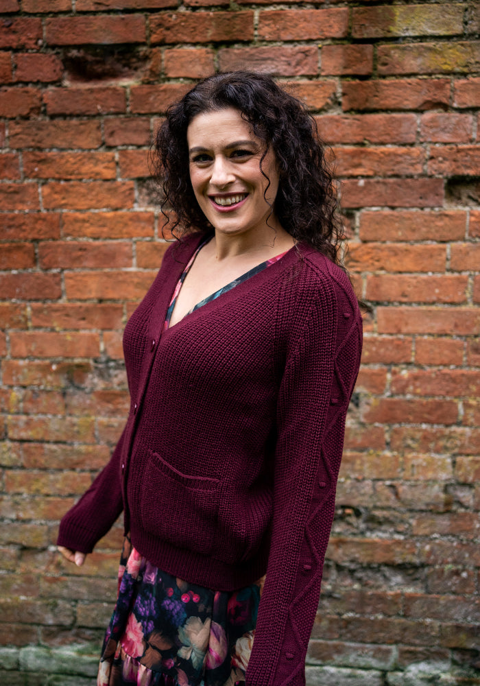 Wine Cable Sleeve Cardigan