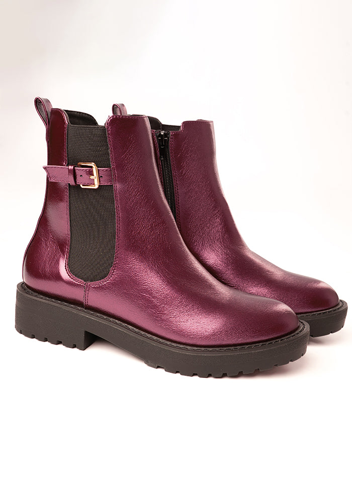 Second angle of Metallic Wine Chelsea Boot