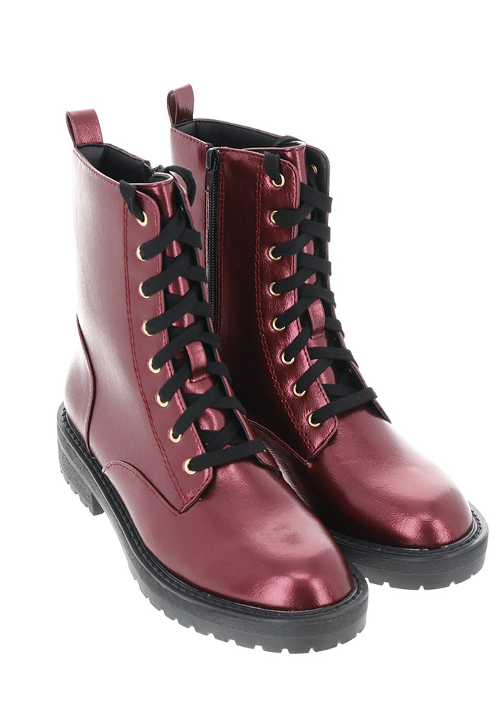 Wine Metallic Lace Up Boot