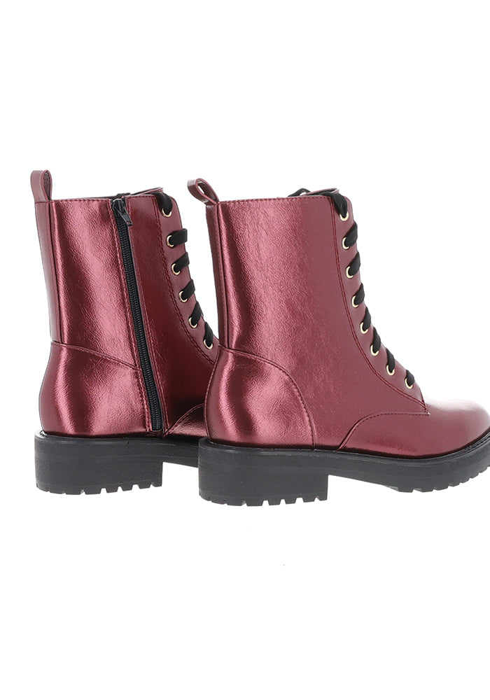 Wine Metallic Lace Up Boot