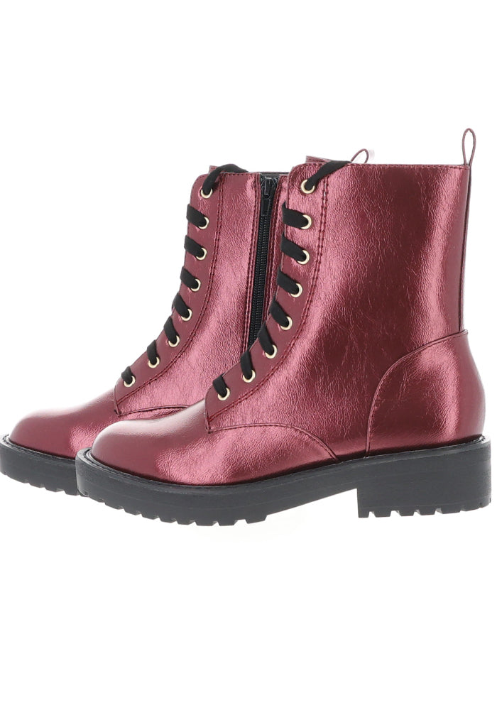 Wine Metallic Lace Up Boot