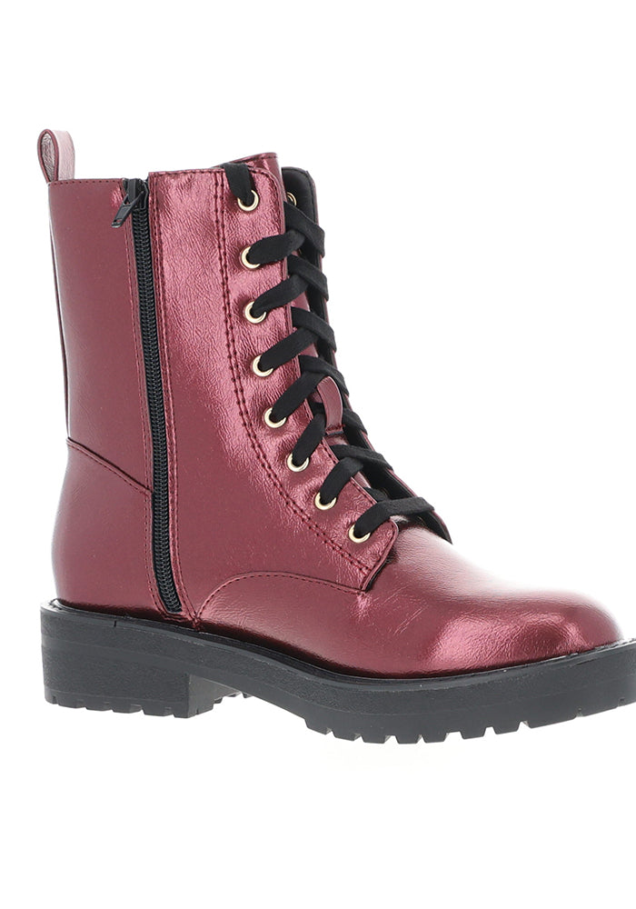 Wine Metallic Lace Up Boot