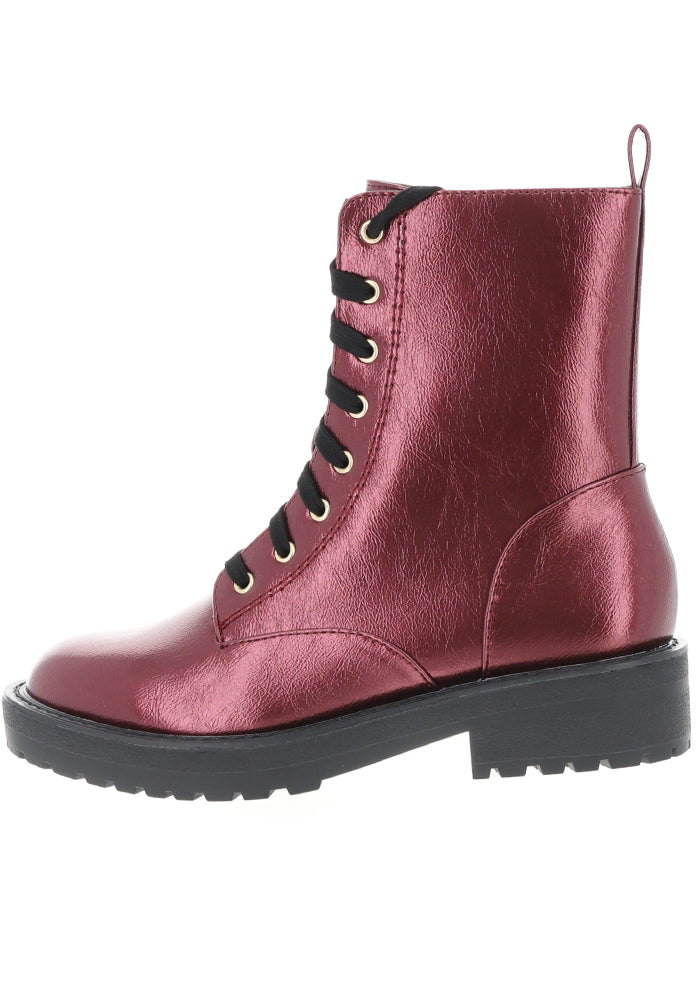 Wine Metallic Lace Up Boot
