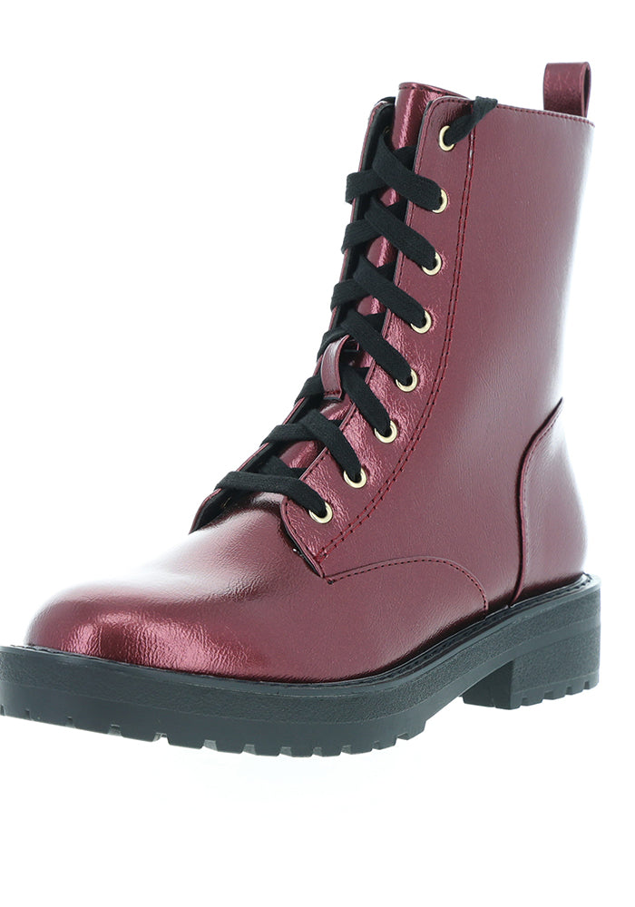 Wine Metallic Lace Up Boot