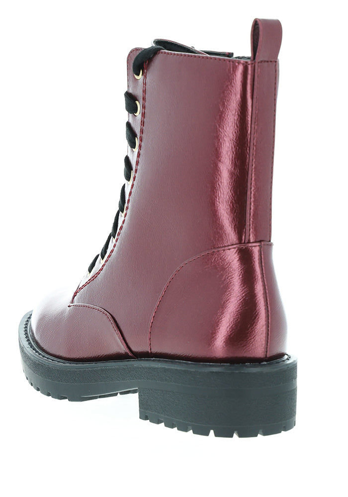 Wine Metallic Lace Up Boot