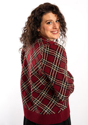 Wine & Gold Lurex Check Cardigan