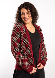 Wine & Gold Lurex Check Cardigan