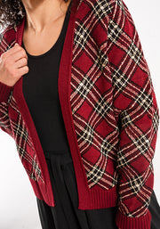 Wine & Gold Lurex Check Cardigan