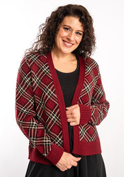 Wine & Gold Lurex Check Cardigan