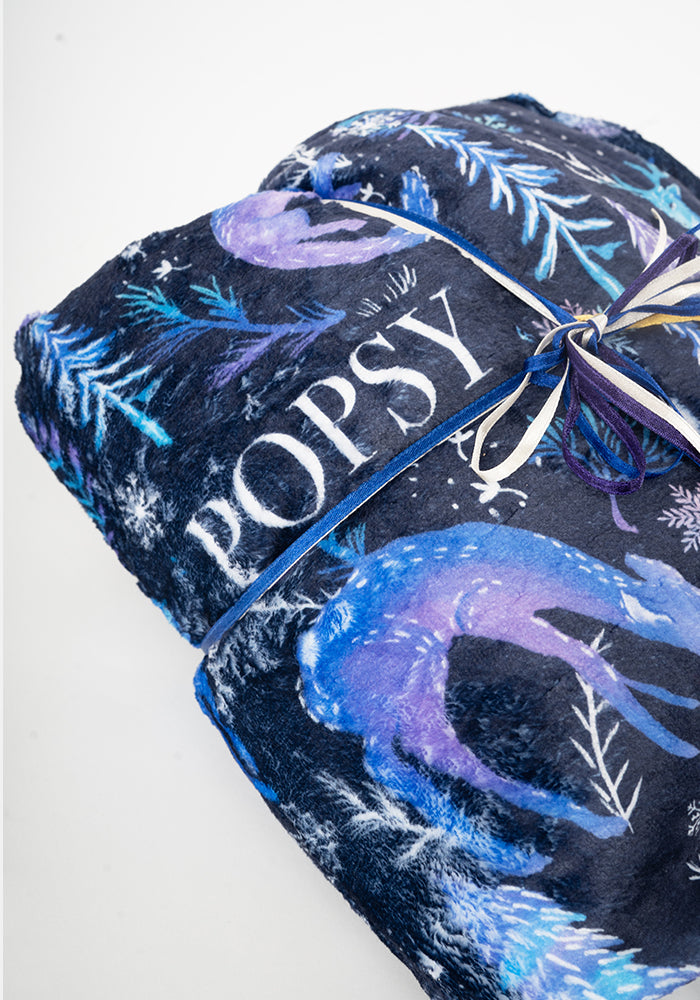Pop-under Winter Magical Animals Print Plush Blanket