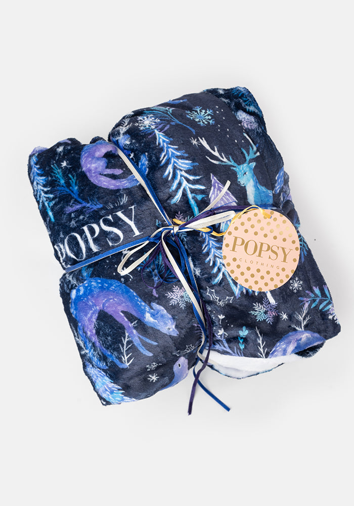 Pop-under Winter Magical Animals Print Plush Blanket