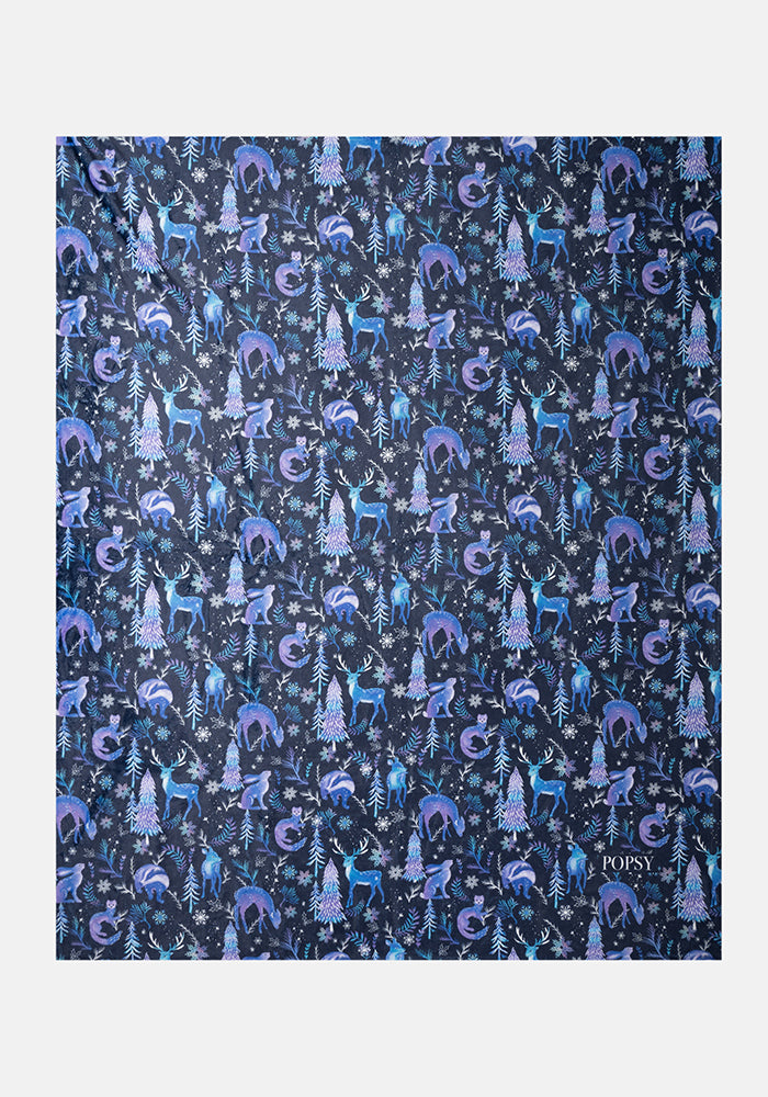 Pop-under Winter Magical Animals Print Plush Blanket