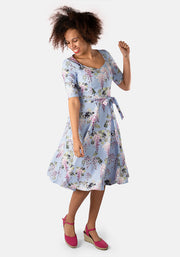 Wisteria Trailing Watercolour Floral Print Swing Dress