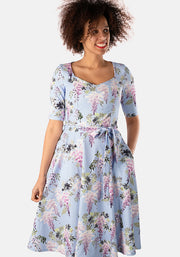 Wisteria Trailing Watercolour Floral Print Swing Dress