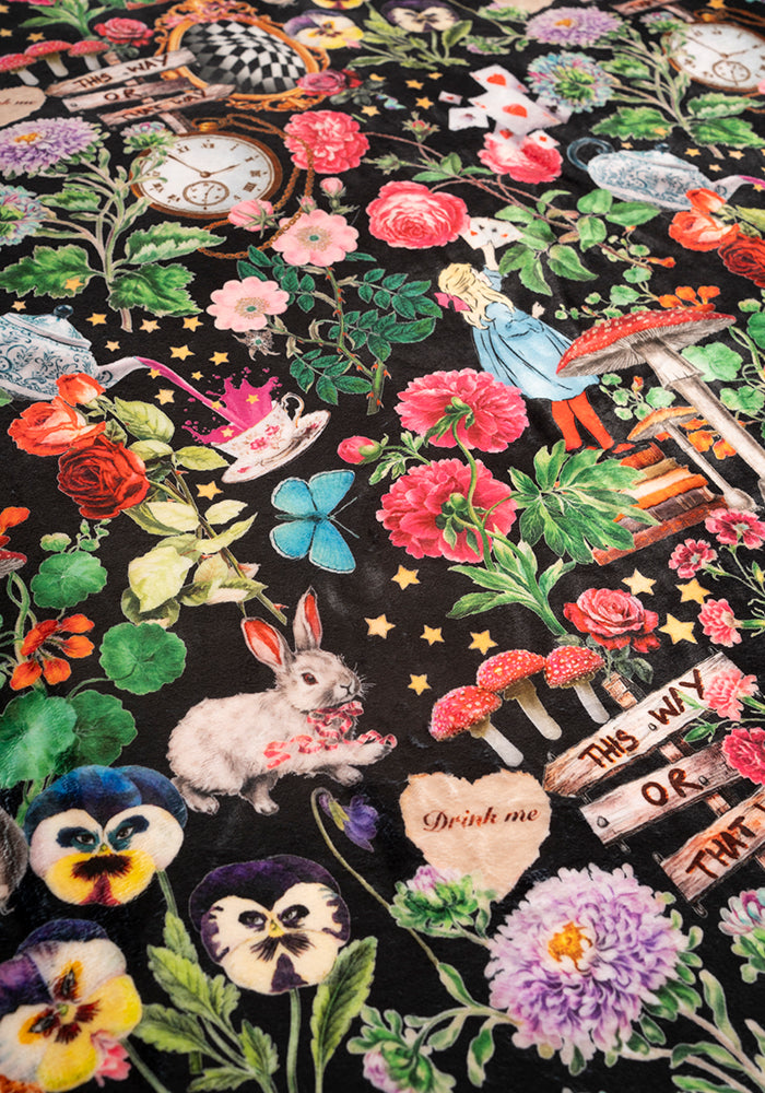Fourth angle of Wonderland Print Plush Throw Blanket (Pop-Under)