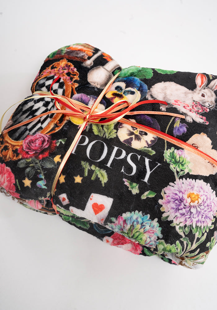 Fifth angle of Wonderland Print Plush Throw Blanket (Pop-Under)