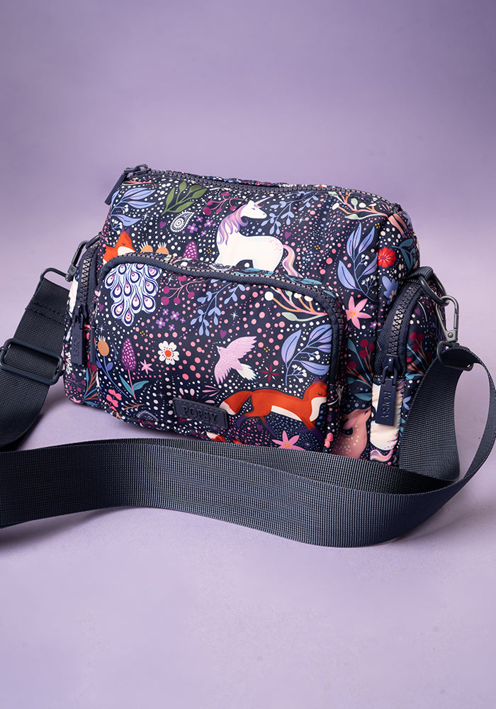 Front view of Magical Woodland Print Cross Body Bag