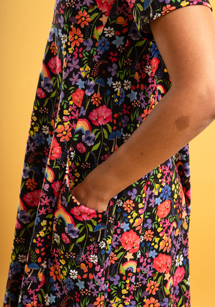 Third angle of Wren Garden Rainbow Floral Print Jersey A-Line Tunic