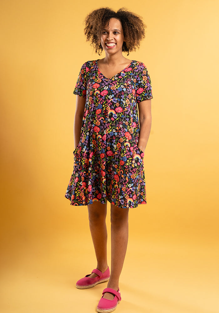 Seventh angle of Wren Garden Rainbow Floral Print Jersey A-Line Tunic