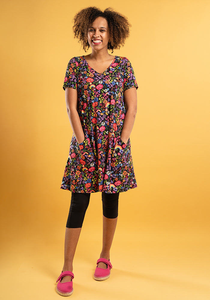 Sixth angle of Wren Garden Rainbow Floral Print Jersey A-Line Tunic