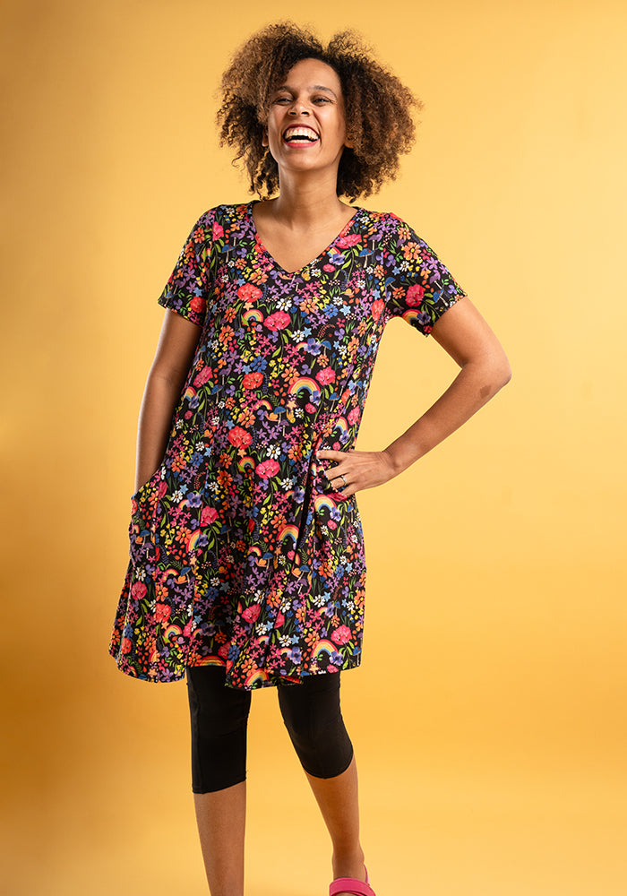 Fifth angle of Wren Garden Rainbow Floral Print Jersey A-Line Tunic