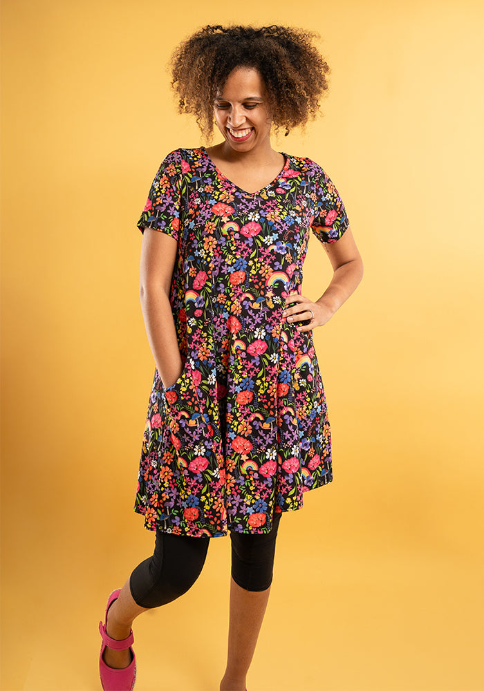 Fourth angle of Wren Garden Rainbow Floral Print Jersey A-Line Tunic