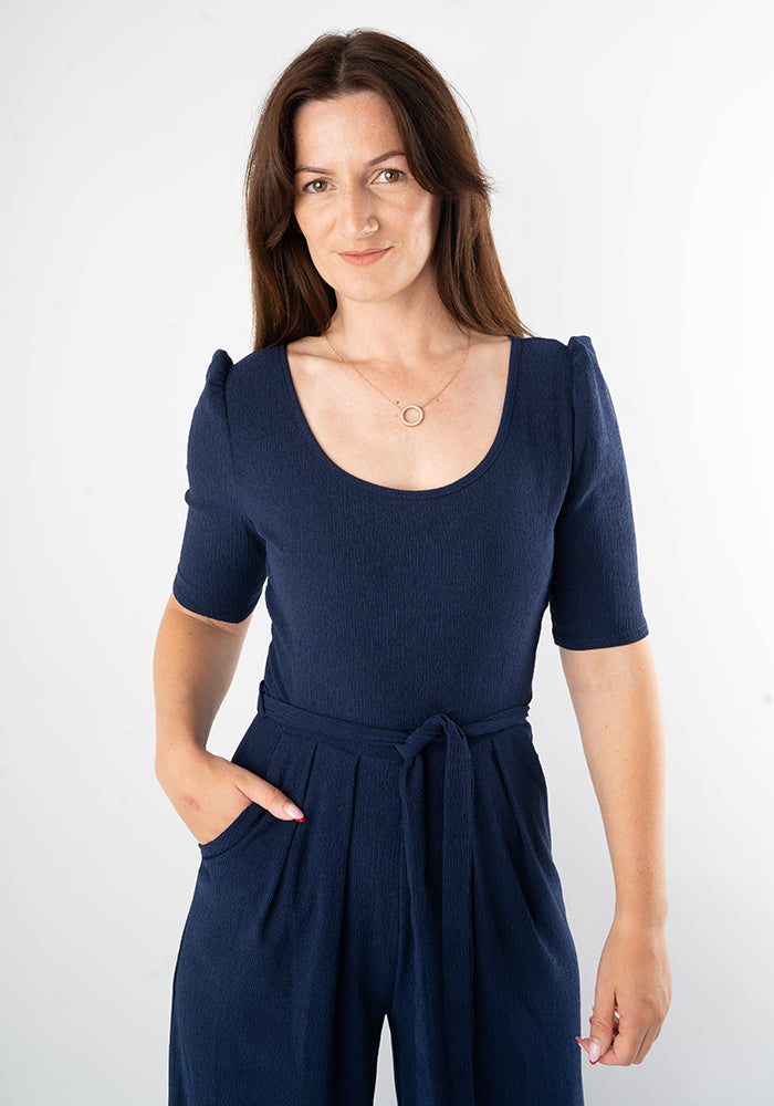 Fifth angle of Wrenna Plain Navy Full Leg Jumpsuit