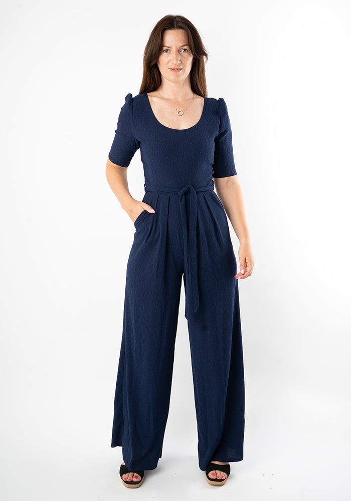 Fourth angle of Wrenna Plain Navy Full Leg Jumpsuit