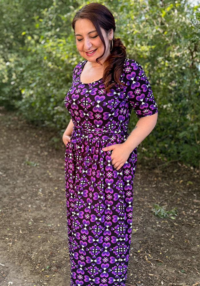 Wynn Retro Painted Hearts Print Cotton Midi Dress