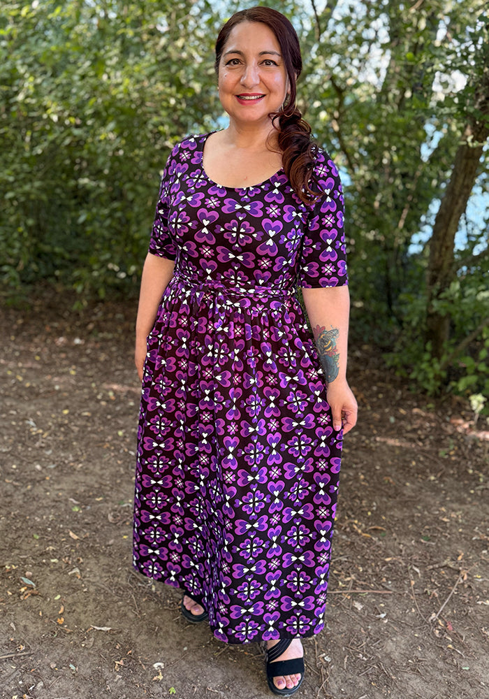 Wynn Retro Painted Hearts Print Cotton Midi Dress