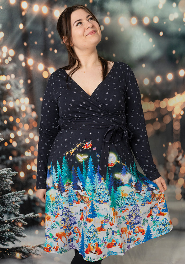 Wynter Christmas Woodland Animal Print Cotton Dress
