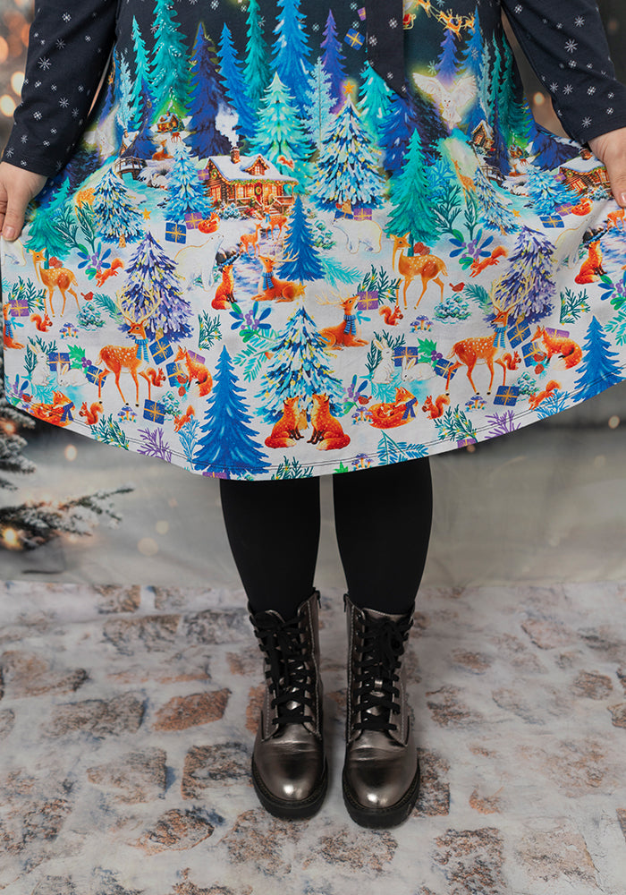 Wynter Christmas Woodland Animal Print Cotton Dress