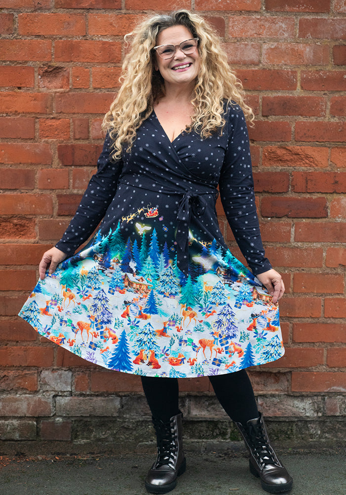 Wynter Christmas Woodland Animal Print Cotton Dress