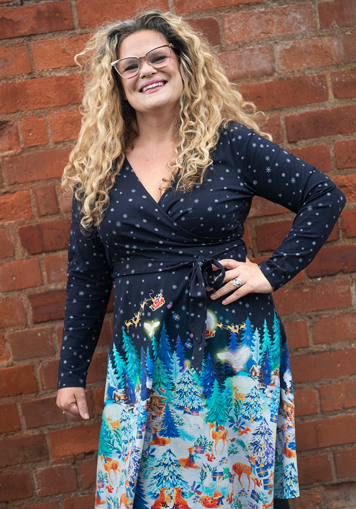 Wynter Christmas Woodland Animal Print Cotton Dress