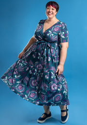 Xander Folk Paisley Print Tiered Hem Midaxi Dress