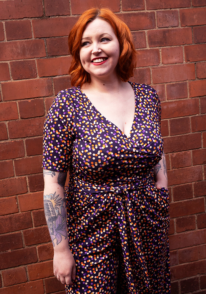 Fourth angle of Xanthea Multi Polka Dot Print Jersey Full Length Jumpsuit